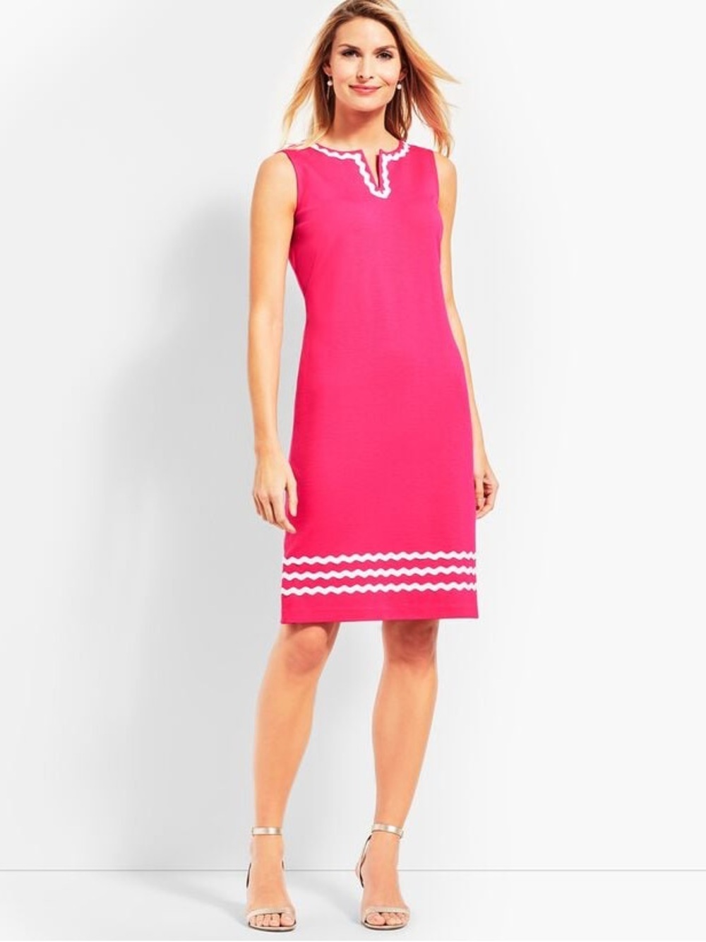 Talbots Classic Pink RICKRACK-TRIM PONTE SHIFT DRESS!!! Sz 16